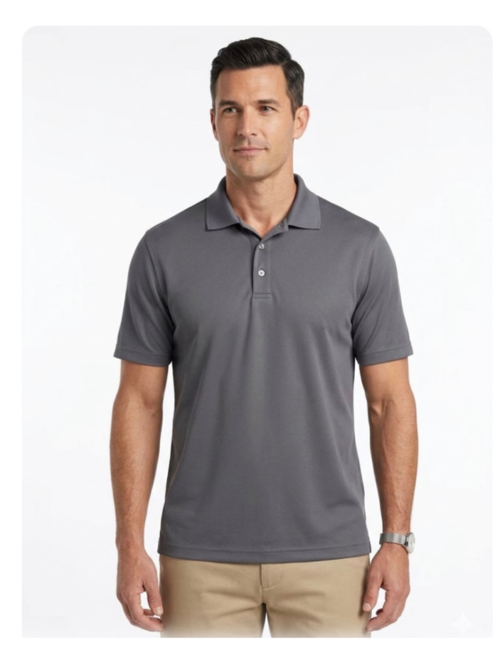 IZOD Golf Mens Heather Gray Moisture Wicking Short Sleeve Polo Shirt Sz L 2087